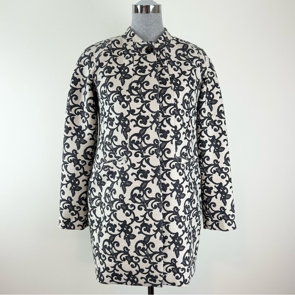 Maison Scotch Cream and Black Tapestry Leaf Floral Print‎ Coat